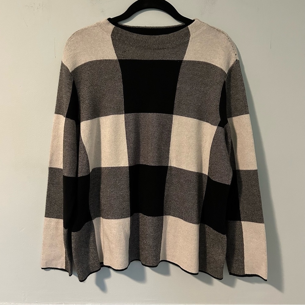 J. Jill Black & White Checker Print Mock Neck Sweater Size Large Petite